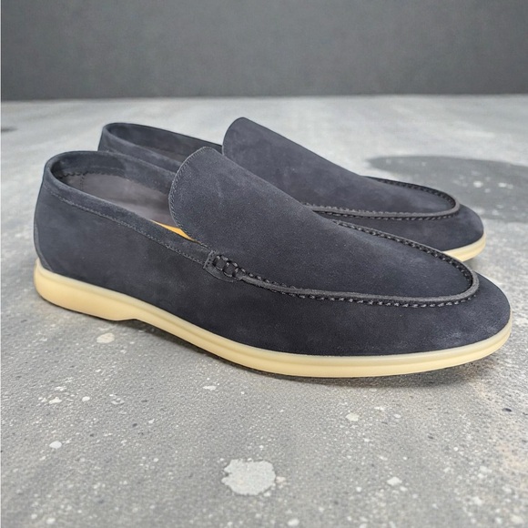 Loro Pianna Summer Walk Suede Loafers Navy 45 - Picture 2 of 12